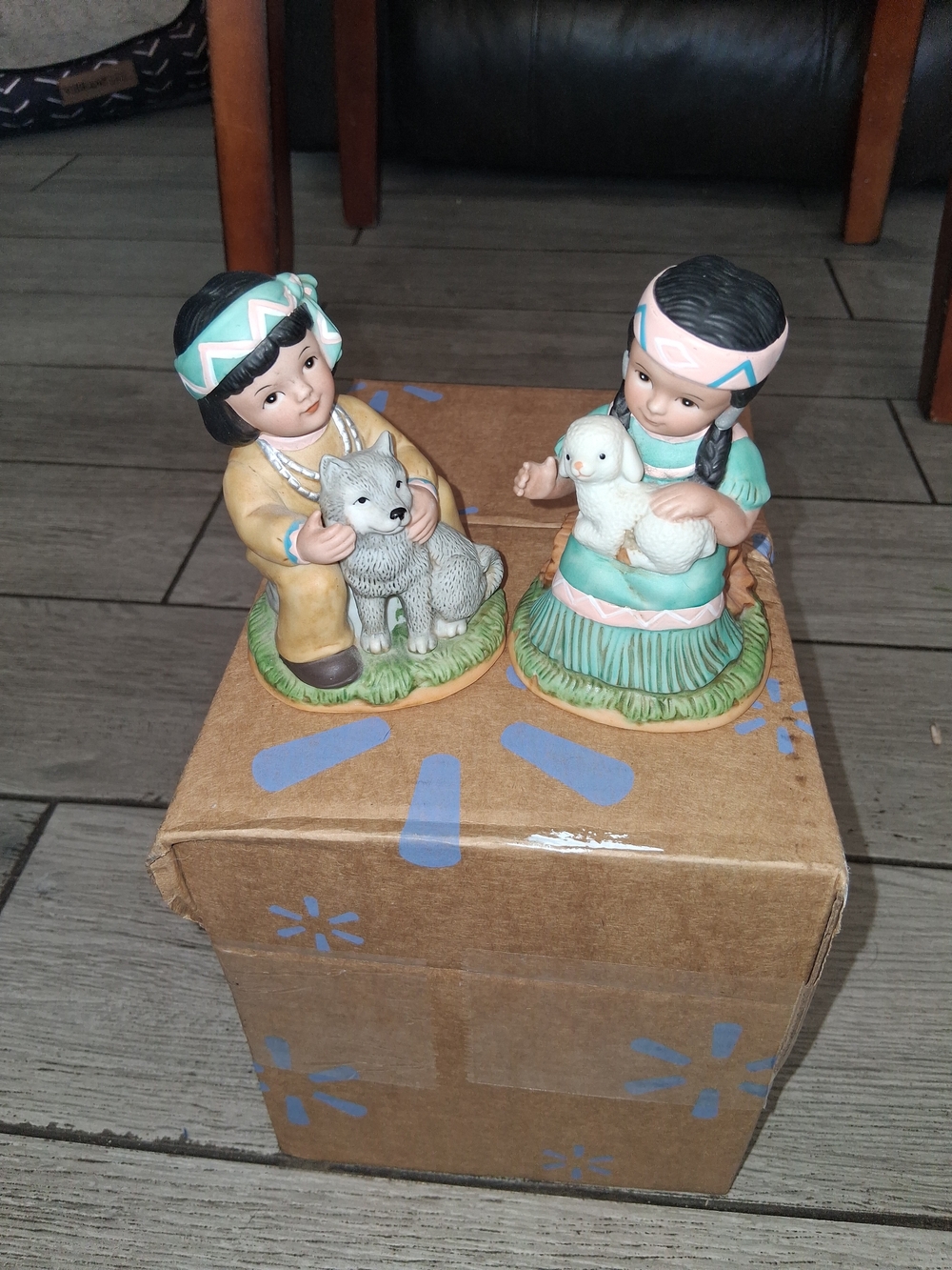 Home Interiors Hand-Painted Figurine Pair - Teal, Pink & Cream